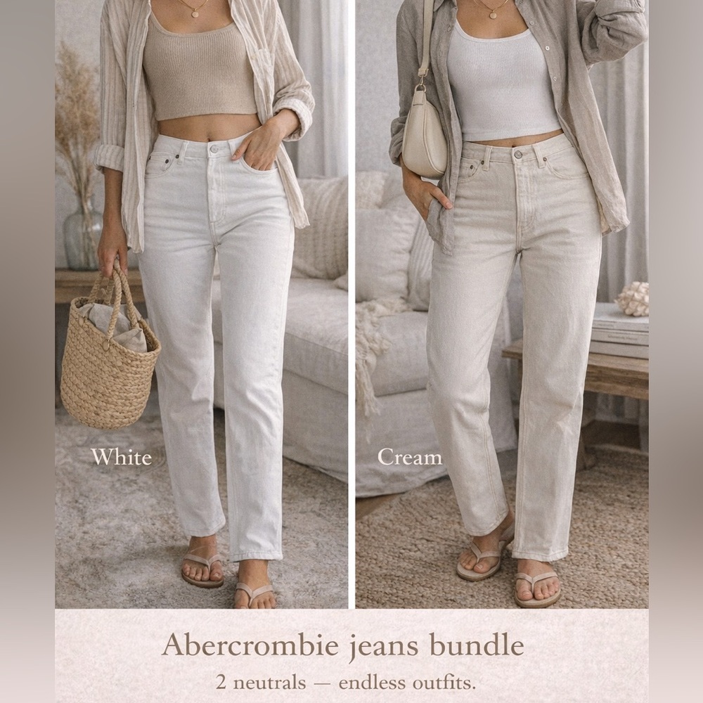 Abercrombie 90s Straight Jeans Bundle – White & Cream – Size 24